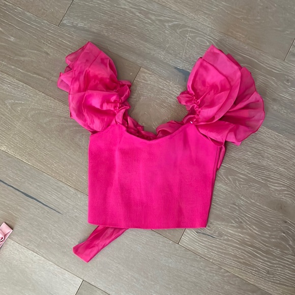 Tops - Jersey cropped top with silk bow